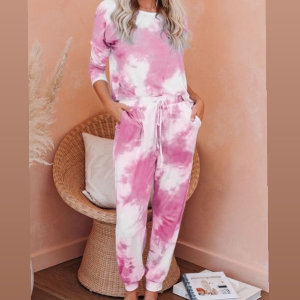 Pink TieDye Knit Long Sleeve Joggers Set